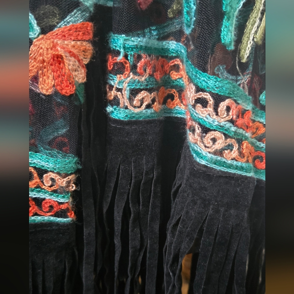 Johnny Was Black Sheer Kimono with Floral Embroidery SzM - Picture 12 of 13